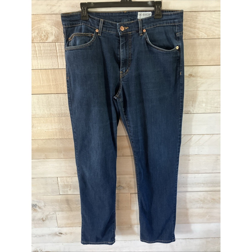 Aviator Best Travel Jeans Mens 38x30 Blue Denim Straight Stretch Usa Made